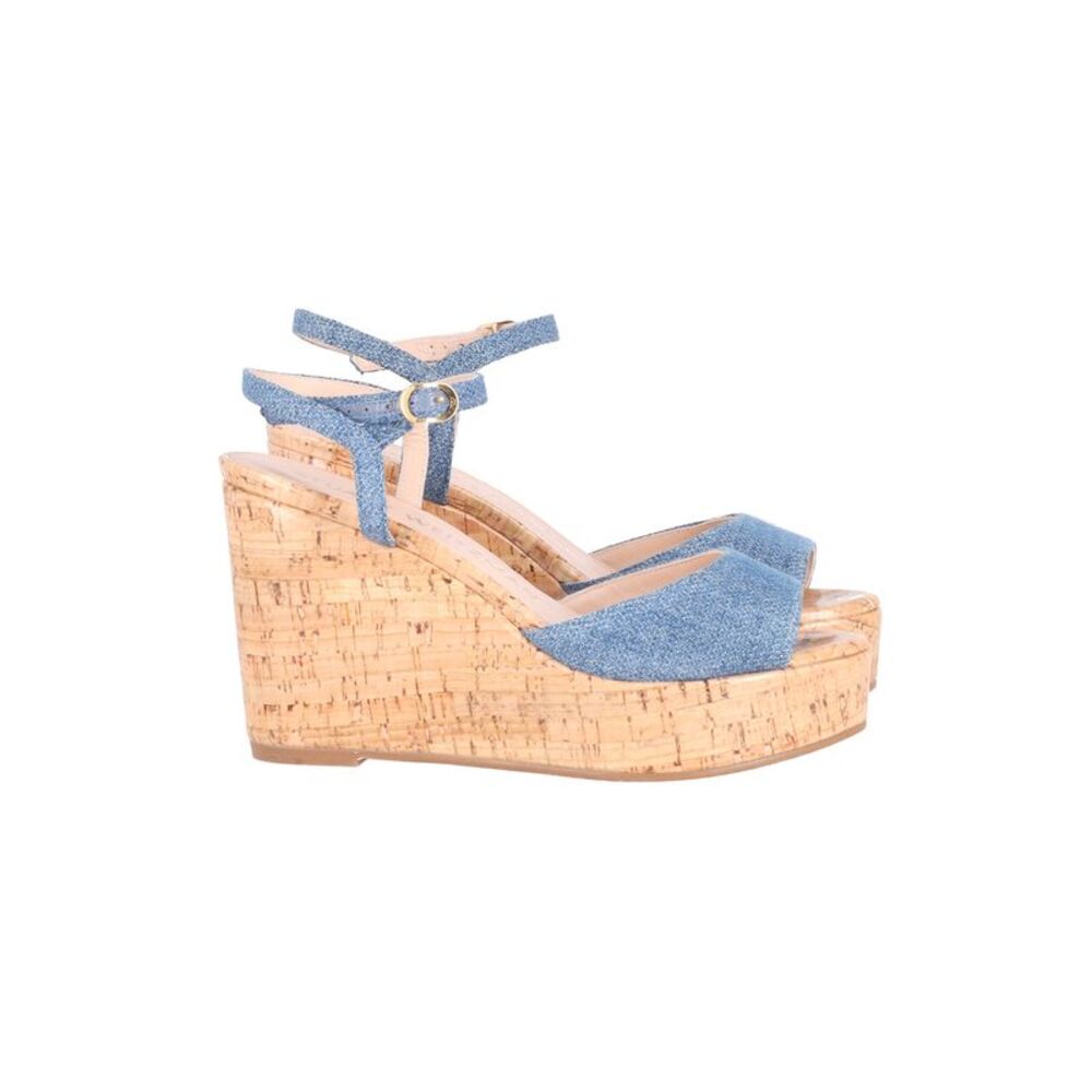 Stuart Weitzman Palmina Platform Wedge Sandals in Blue Canvas - Picture 2 of 8